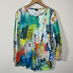 Shana Abstract Art Print Top L Multi Color Artsy Lagenlook Long Sleeve Knit